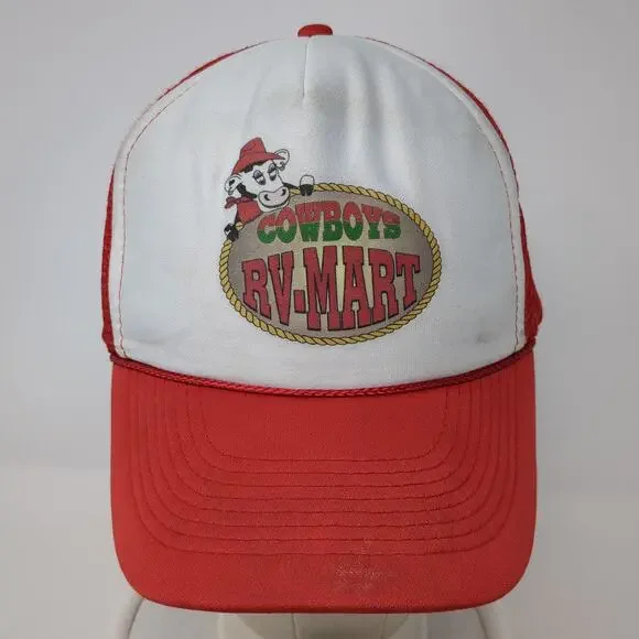 Cowboys Rv-Mart Snapback Trucker Hat Red One Size Adjustable Mesh Back Rope - Picture 2 of 8
